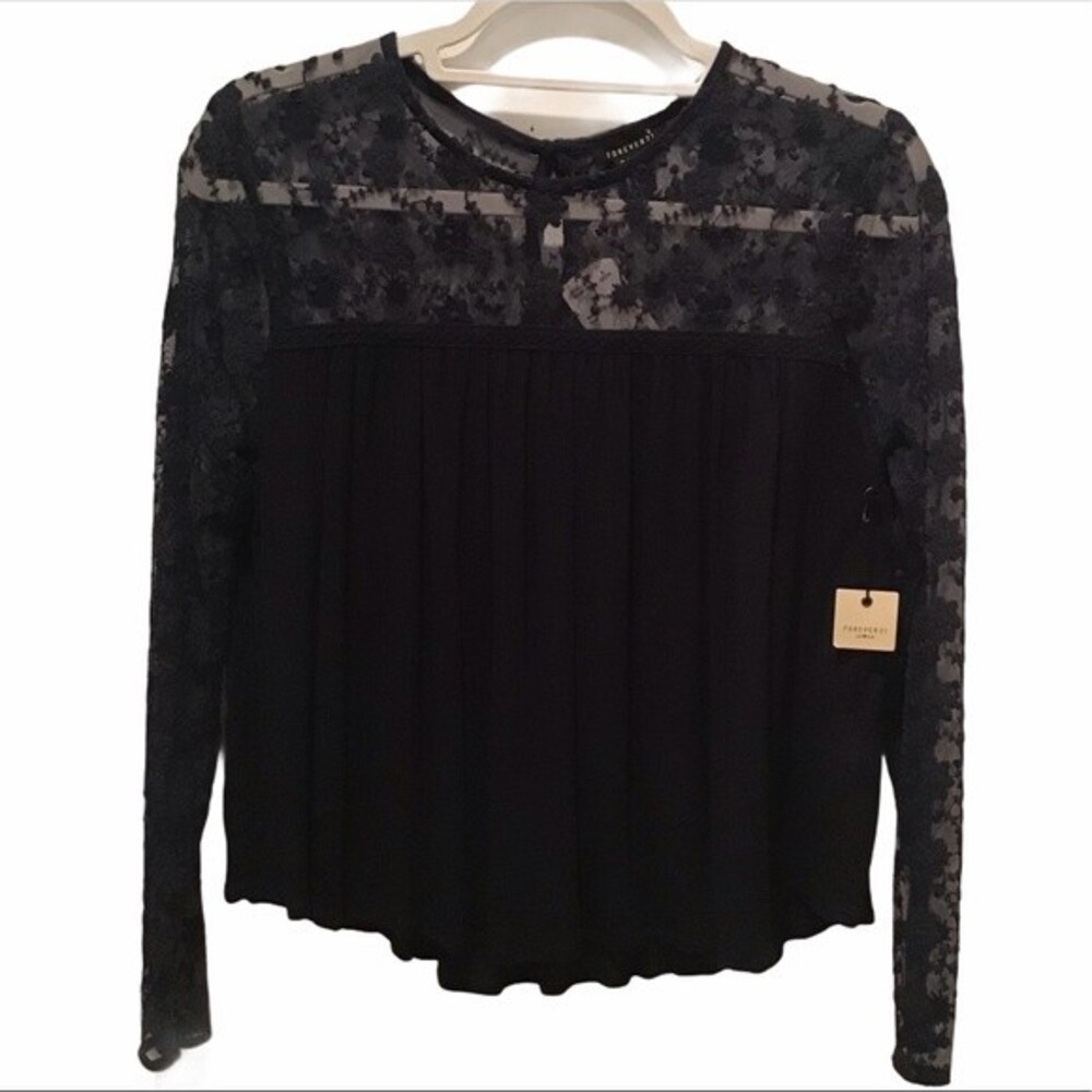 Forever 21 Navy Lace Keyhole Long Sleeve Top